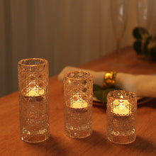 Set of 3 Clear Glass Taper Candle Holders with Gemstone Pattern