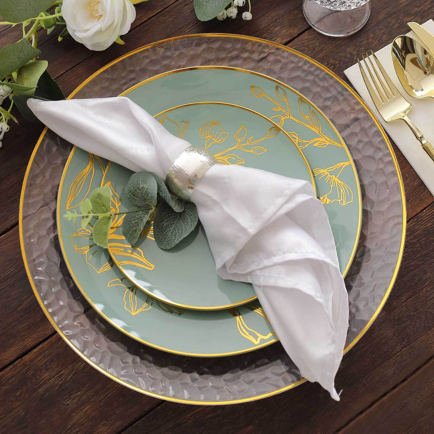 Dusty Sage Green Plastic Party Plates Set | eFavormart.com