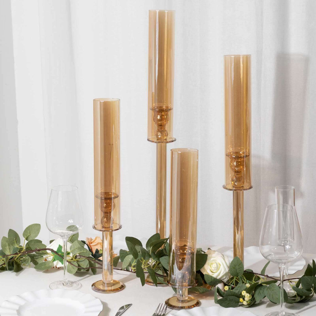 Gold Crystal Glass Hurricane Candle Holders Set | eFavormart.com