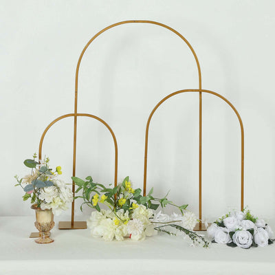 Set of 3 Metal Wedding Cake Chiara Arch Table Centerpieces Gold 20", 23", 35" - Flower Stand Frame with Detachable Base