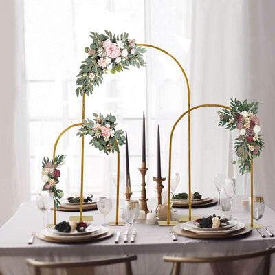 Set of 3 Metal Wedding Cake Chiara Arch Table Centerpieces Gold 20", 23", 35" - Flower Stand Frame with Detachable Base