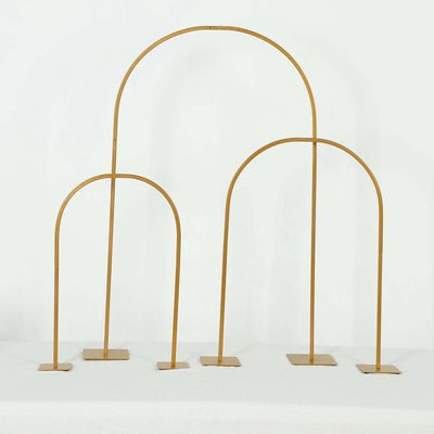 Set of 3 Metal Wedding Cake Chiara Arch Table Centerpieces Gold 20", 23", 35" - Flower Stand Frame with Detachable Base
