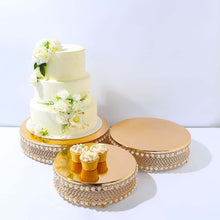 Set of 3 Pearl Beaded Gold Metal Cake Stands, Stackable Round Cupcake Holder Dessert Display Stands