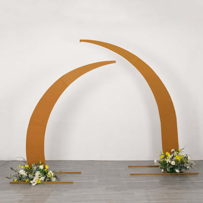 Set of 2 Gold Spandex Half Crescent Moon Wedding Arch Covers, Custom Fitted Backdrop Stand Cover for Curved Arbor Flower Balloon Frame