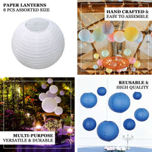 Set of 8 Ivory Hanging Paper Lanterns, Assorted Size Decorative Round Chinese Sky Lanterns