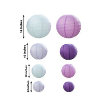 Set of 8 Mixed Purple White Hanging Paper Lanterns, Assorted Size Decorative Round Chinese