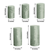 Set of 5 Sage Green Crushed Velvet Cylinder Plinth Display Box Stand Covers