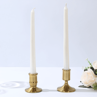 Set of 4 Metal Taper Candle Holders 2.5", 3" Vintage Gold with Sturdy Round Base - Traditional Pillar Candlestick Holders