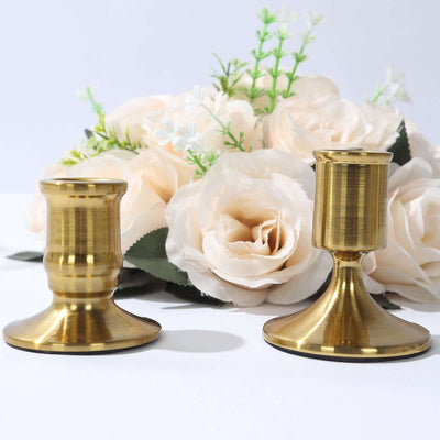 Set of 4 Metal Taper Candle Holders 2.5", 3" Vintage Gold with Sturdy Round Base - Traditional Pillar Candlestick Holders