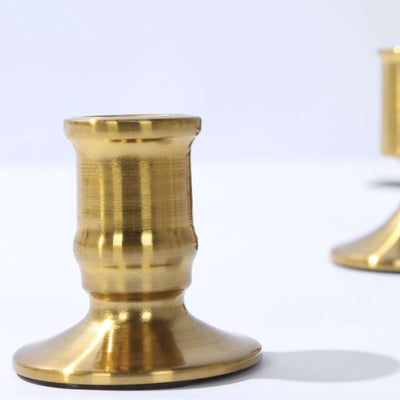 Set of 4 Metal Taper Candle Holders 2.5", 3" Vintage Gold with Sturdy Round Base - Traditional Pillar Candlestick Holders