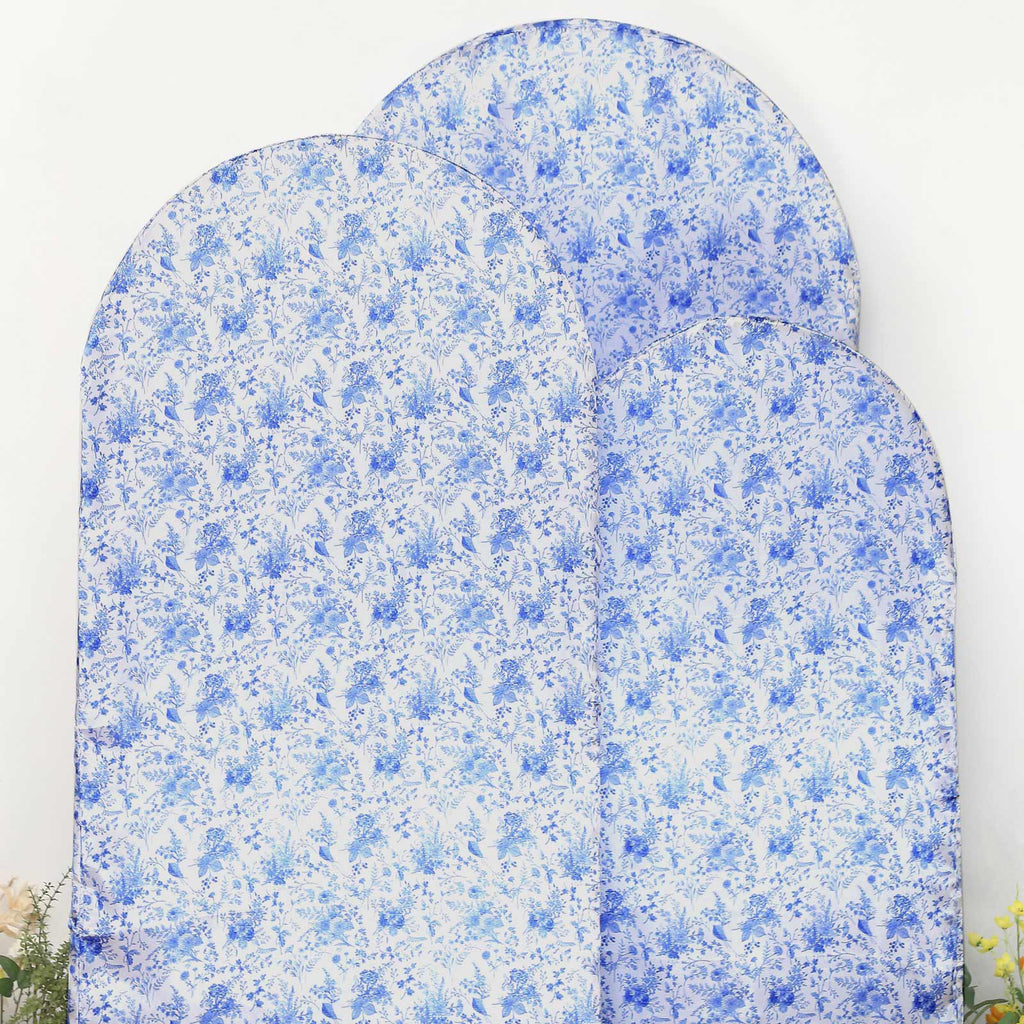 Round Top White & Blue Satin Chiara Backdrop Stand Covers