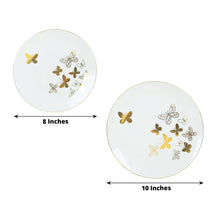 Set of 20 White Gold Butterfly Round Plastic Plates, Disposable Dinner and Salad Plates