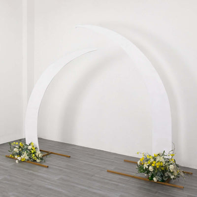 Set of 2 White Spandex Half Crescent Moon Wedding Arch Covers, Custom Fitted Backdrop Stand Cover for Curved Arbor Flower Balloon Frame