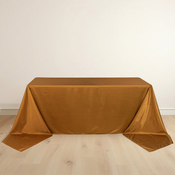 Shimmer Gold Premium Scuba Rectangle Tablecloth, Wrinkle Free Seamless Polyester Tablecloth - 90"x156" for 8 Foot Table With Floor-Length Drop