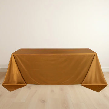 Shimmer Gold Premium Scuba Rectangle Tablecloth, Wrinkle Free Seamless Polyester Tablecloth - 90"x132" for 6 Foot Table With Floor-Length Drop