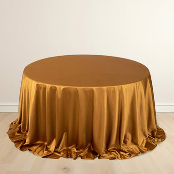 Shimmer Gold Premium Scuba Round Tablecloth, Wrinkle Free Seamless Polyester Tablecloth - 132" for 6 Foot Table With Floor-Length Drop