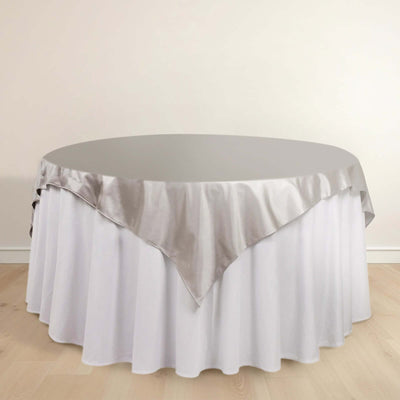 Scuba Square Table Overlay 70"x70" Shimmer Silver - Wrinkle Free & Smooth Table Topper