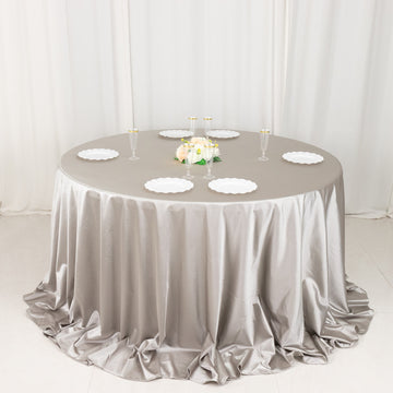 <strong>Enhance Your Dining Space with Shimmer Silver Premium Scuba Round Tablecloth</strong>