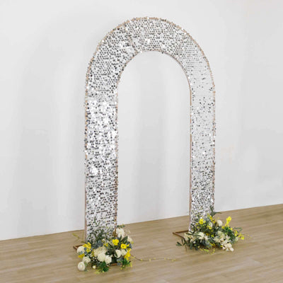 Silver Big Payette Sequin Open Arch Backdrop Cover, Sparkly U-Shaped Fitted Wedding Arch Slipcover - 8ft