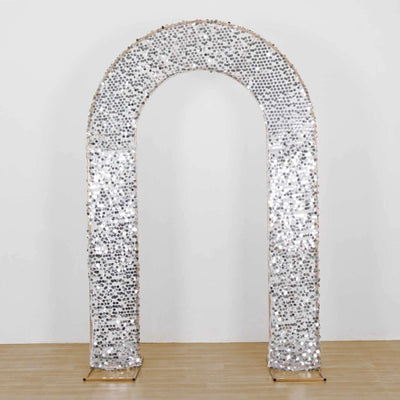 Silver Big Payette Sequin Open Arch Backdrop Cover, Sparkly U-Shaped Fitted Wedding Arch Slipcover - 8ft