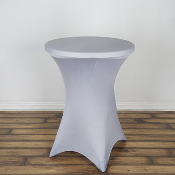 Silver Highboy Spandex Cocktail Table Cover, Fitted Stretch Tablecloth for 24"-32" Dia High Top Tables