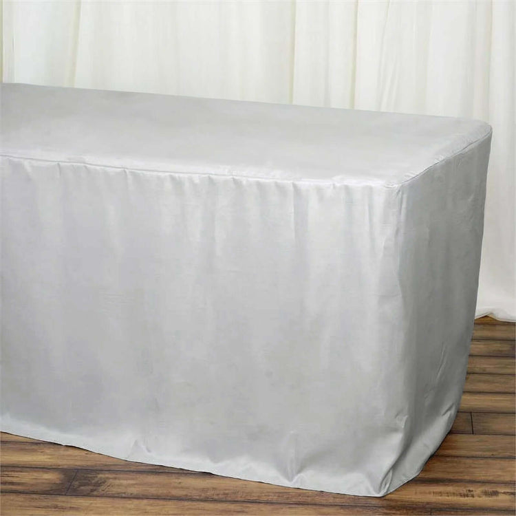 Fitted Polyester Rectangular Table Cover In Silver 6 Feet