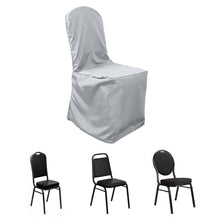 Silver Polyester Banquet Chair Cover, Reusable Stain Resistant Slip On Chair Cover