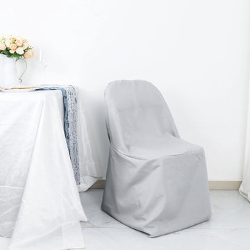 Elegant Silver Polyester Folding Chair Cover