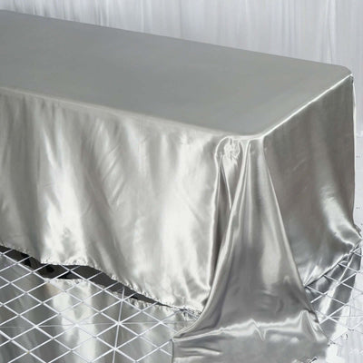 Satin Rectangular Tablecloth 90"x132" Silver - Seamless Table Cover