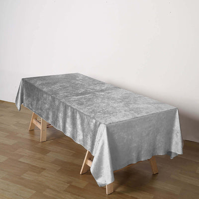 Premium Velvet Rectangle Tablecloth 60"x102" Silver - Soft Textured Feel Reusable Table Cover