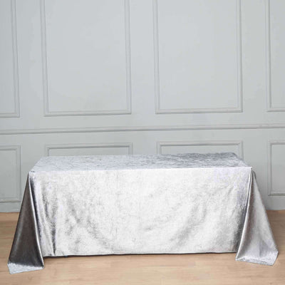 Premium Velvet Rectangle Tablecloth 90"x132" Silver -Soft Textured Feel Reusable Seamless Table Cover