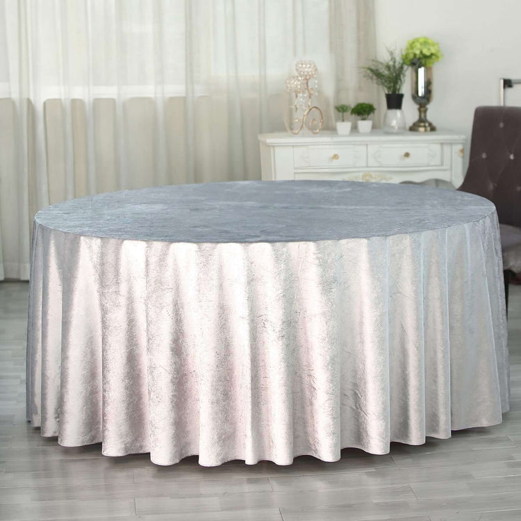 120inch Silver Seamless Premium Velvet Round Tablecloth, Reusable Linen