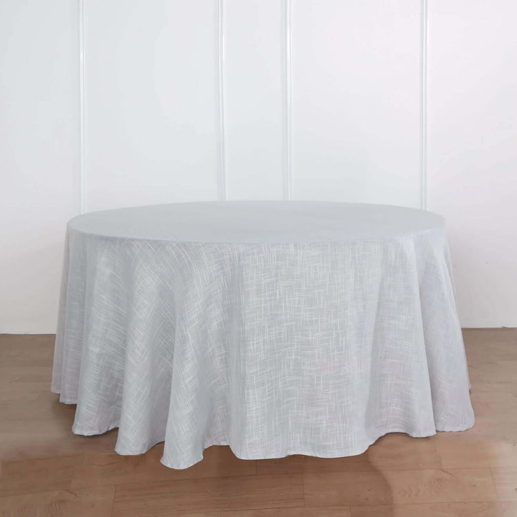 Silver Wrinkle Resistant Linen Round Tablecloth With Slubby Texture 120 Inch