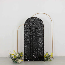 Sparkly Black Big Payette Sequin Fitted Chiara Backdrop Stand Cover for Round Top Wedding Arch