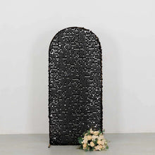 Sparkly Black Big Payette Sequin Fitted Chiara Backdrop Stand Cover for Round Top Wedding Arch