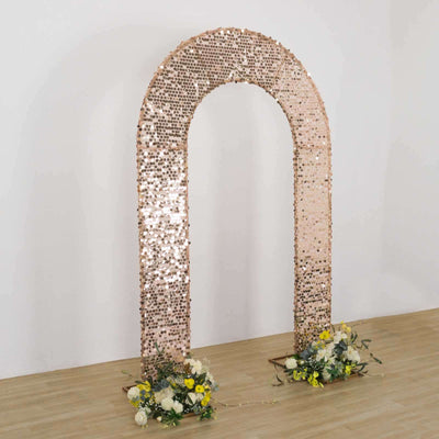 Rose Gold Big Payette Sequin Open Arch Backdrop Cover, Sparkly U-Shaped Fitted Wedding Arch Slipcover - 8ft