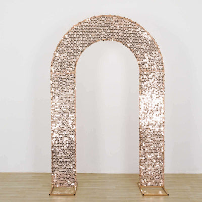 Rose Gold Big Payette Sequin Open Arch Backdrop Cover, Sparkly U-Shaped Fitted Wedding Arch Slipcover - 8ft