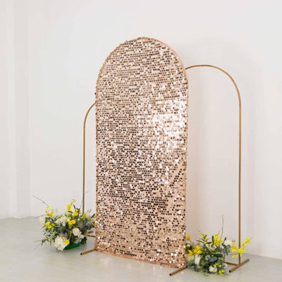 Sparkly Rose Gold Big Payette Sequin Fitted Chiara Backdrop Stand Cover for Round Top Wedding Arch - 7ft