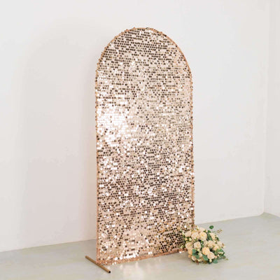 Sparkly Rose Gold Big Payette Sequin Fitted Chiara Backdrop Stand Cover for Round Top Wedding Arch - 7ft