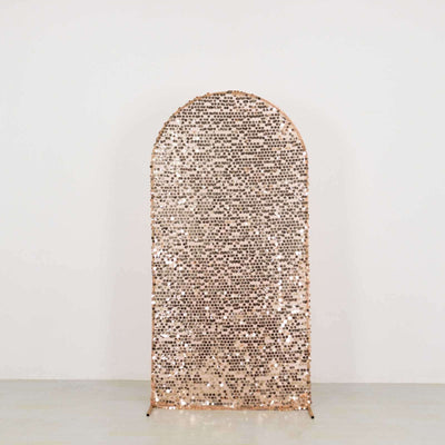 Sparkly Rose Gold Big Payette Sequin Fitted Chiara Backdrop Stand Cover for Round Top Wedding Arch - 7ft