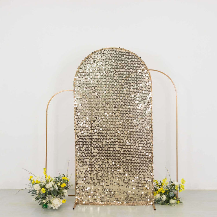 Sparkly Champagne Big Payette Sequin Fitted Chiara Backdrop Stand Cover for Round Top Wedding Arch