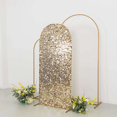 Sparkly Champagne Big Payette Sequin Fitted Chiara Backdrop Stand Cover for Round Top Wedding Arch - 6ft