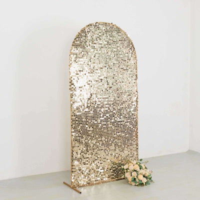 Sparkly Champagne Big Payette Sequin Fitted Chiara Backdrop Stand Cover for Round Top Wedding Arch - 7ft