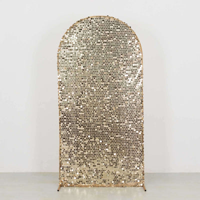 Sparkly Champagne Big Payette Sequin Fitted Chiara Backdrop Stand Cover for Round Top Wedding Arch - 7ft