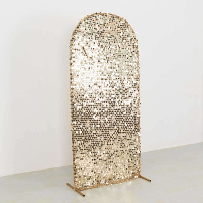 Sparkly Champagne Big Payette Sequin Fitted Chiara Backdrop Stand Cover for Round Top Wedding Arch - 6ft