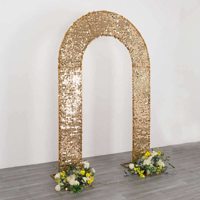 Gold Big Payette Sequin Open Arch Backdrop Cover, Sparkly U-Shaped Fitted Wedding Arch Slipcover - 8ft