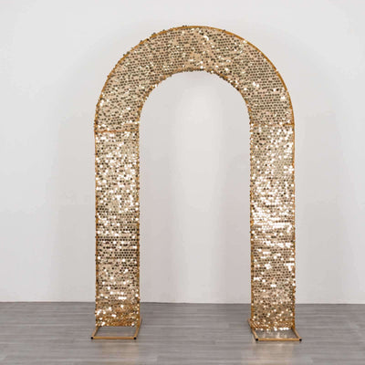 Gold Big Payette Sequin Open Arch Backdrop Cover, Sparkly U-Shaped Fitted Wedding Arch Slipcover - 8ft