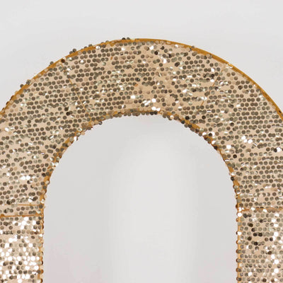 Gold Big Payette Sequin Open Arch Backdrop Cover, Sparkly U-Shaped Fitted Wedding Arch Slipcover - 8ft