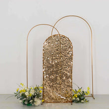 Sparkly Gold Big Payette Sequin Fitted Chiara Backdrop Stand Cover for Round Top Wedding Arch