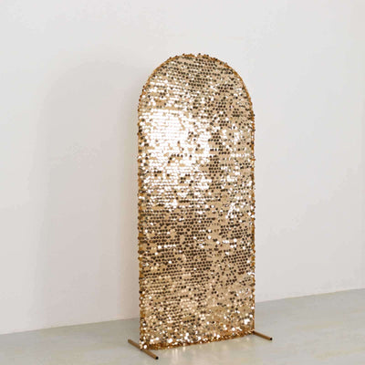 Sparkly Gold Big Payette Sequin Fitted Chiara Backdrop Stand Cover for Round Top Wedding Arch - 6ft